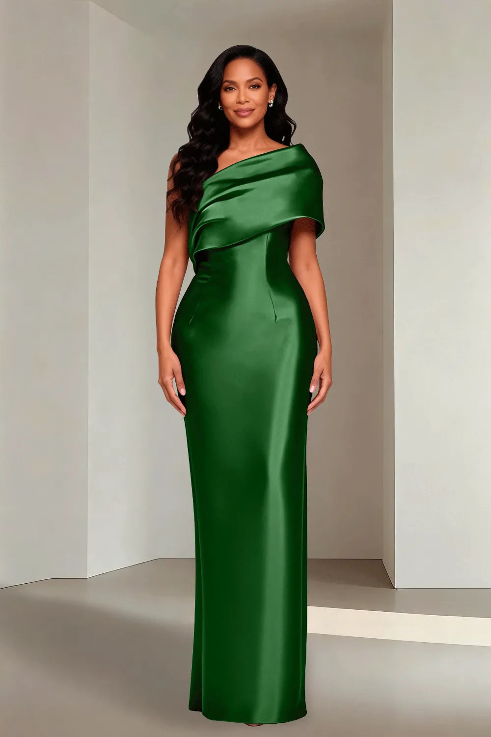 Luxury Satin One Shoulder Evening Gown