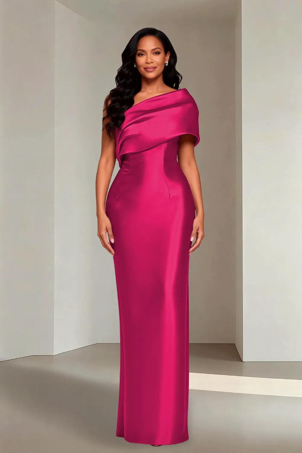 Luxury Satin One Shoulder Evening Gown