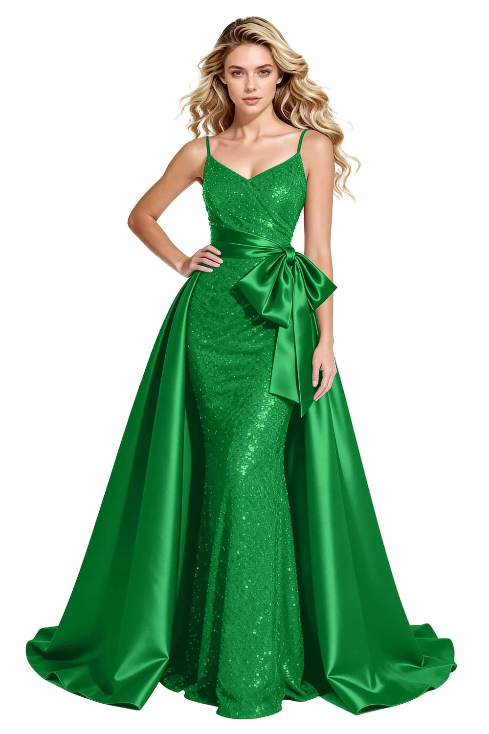 Glamorous Sequin Formal Gown with Statement Satin Bow