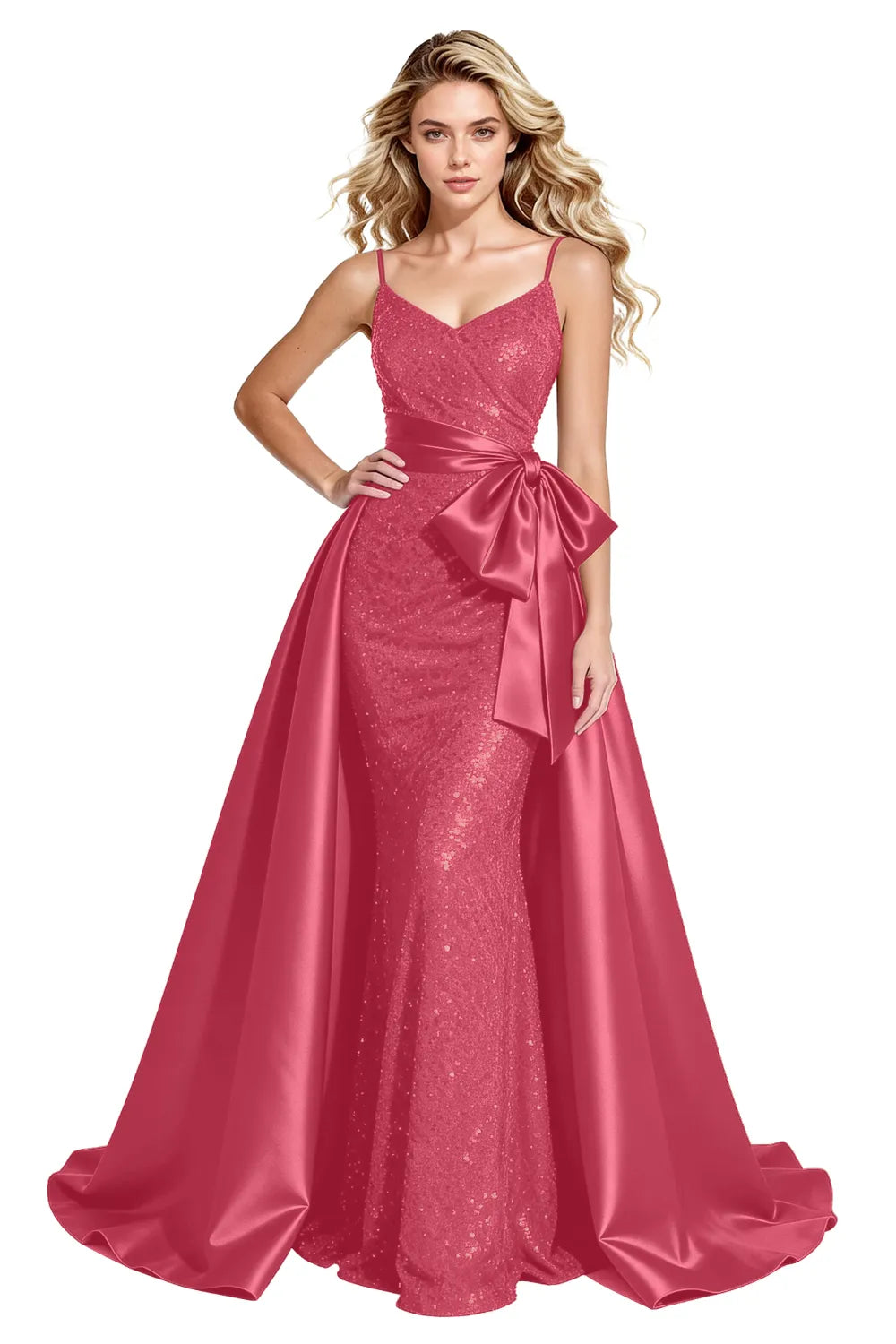 Glamorous Sequin Formal Gown with Statement Satin Bow