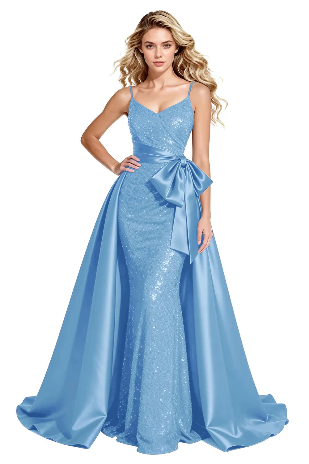 Glamorous Sequin Formal Gown with Statement Satin Bow
