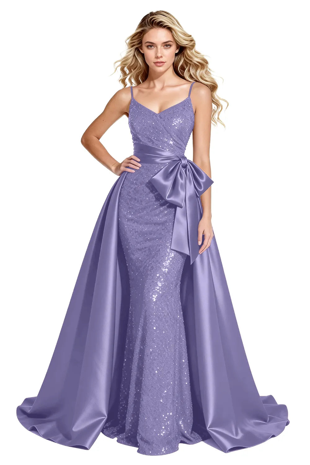 Glamorous Sequin Formal Gown with Statement Satin Bow