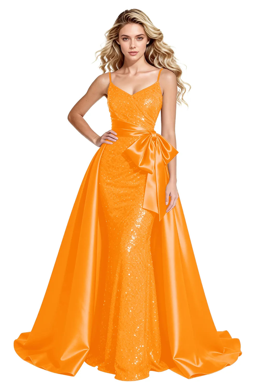 Glamorous Sequin Formal Gown with Statement Satin Bow