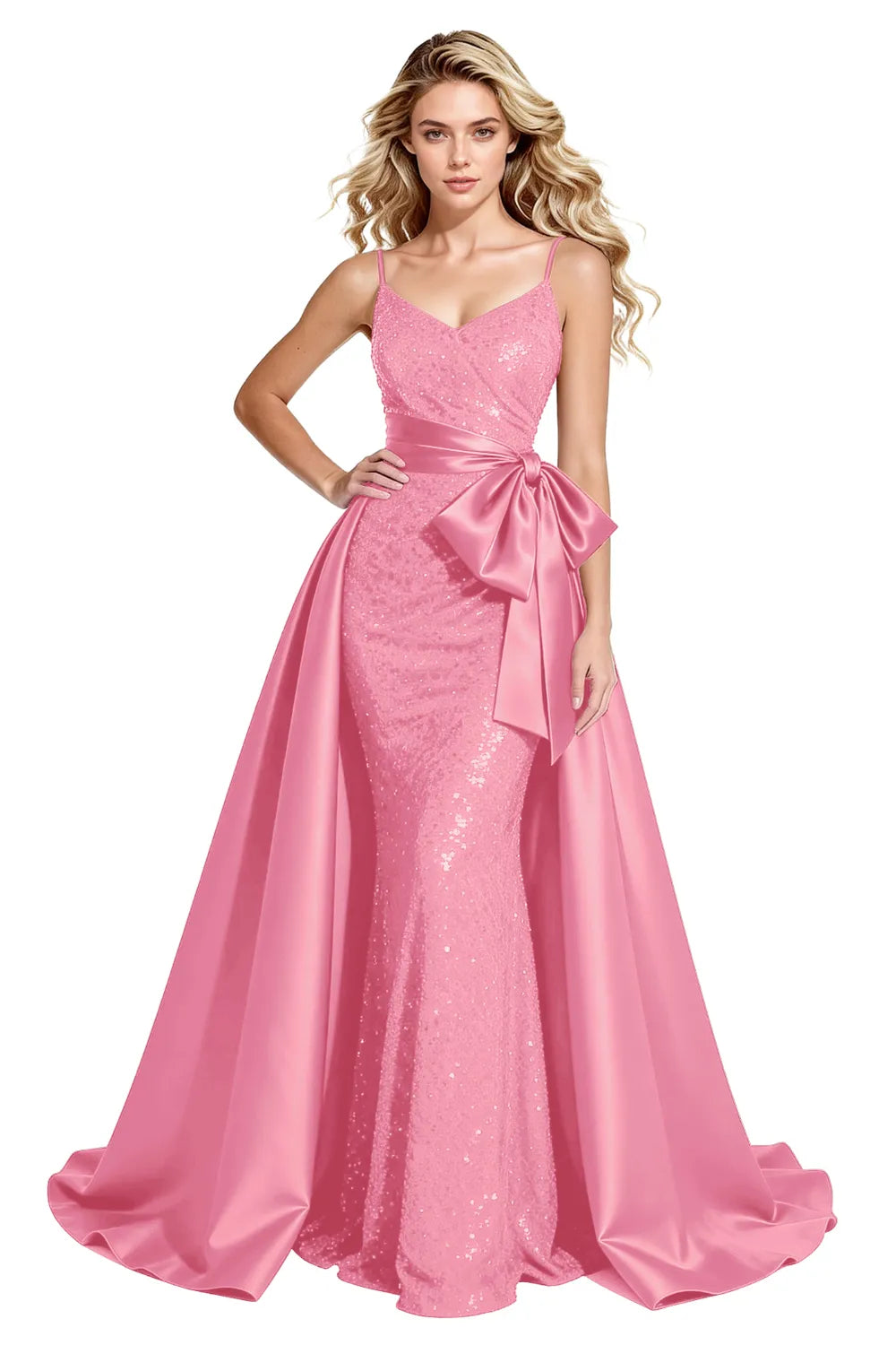 Glamorous Sequin Formal Gown with Statement Satin Bow