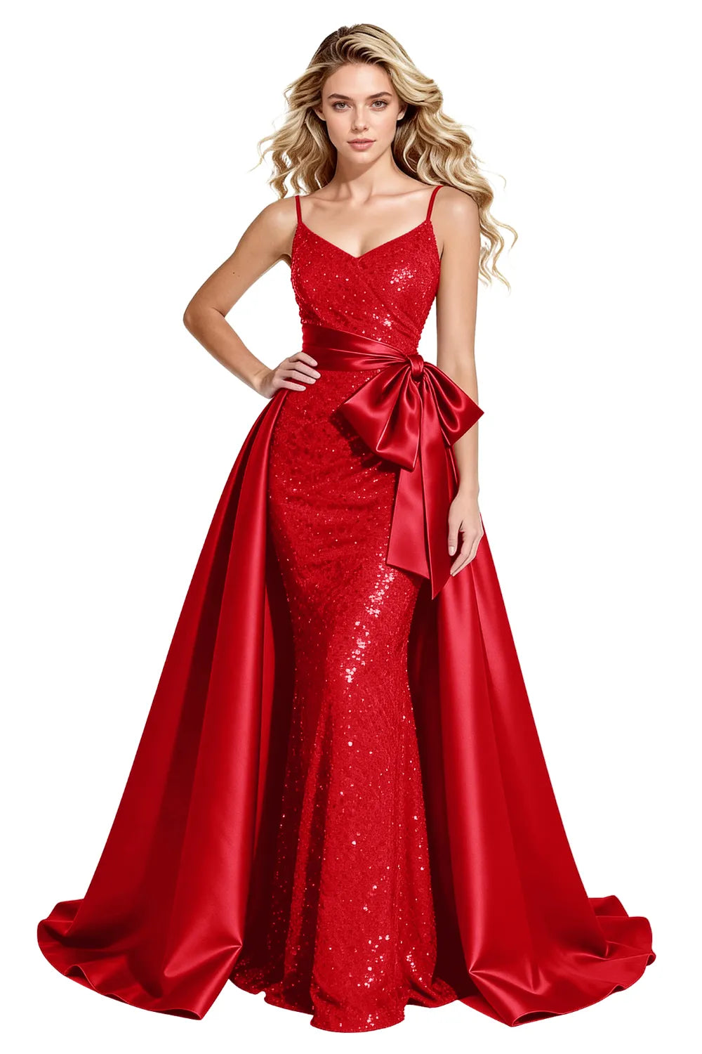 Glamorous Sequin Formal Gown with Statement Satin Bow