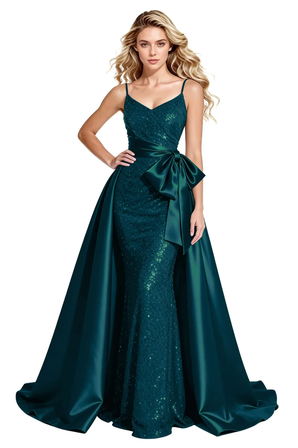 Glamorous Sequin Formal Gown with Statement Satin Bow