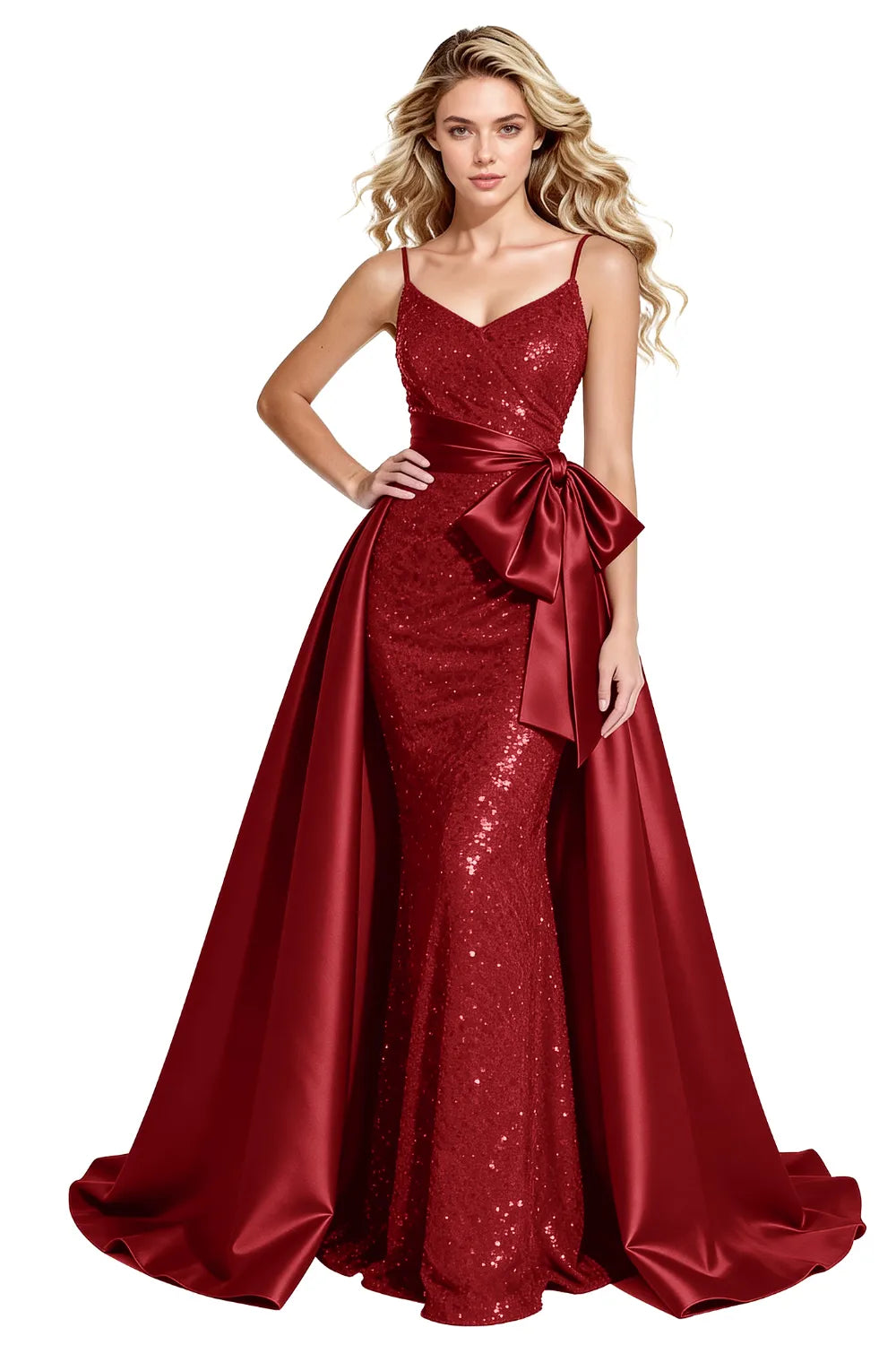 Glamorous Sequin Formal Gown with Statement Satin Bow