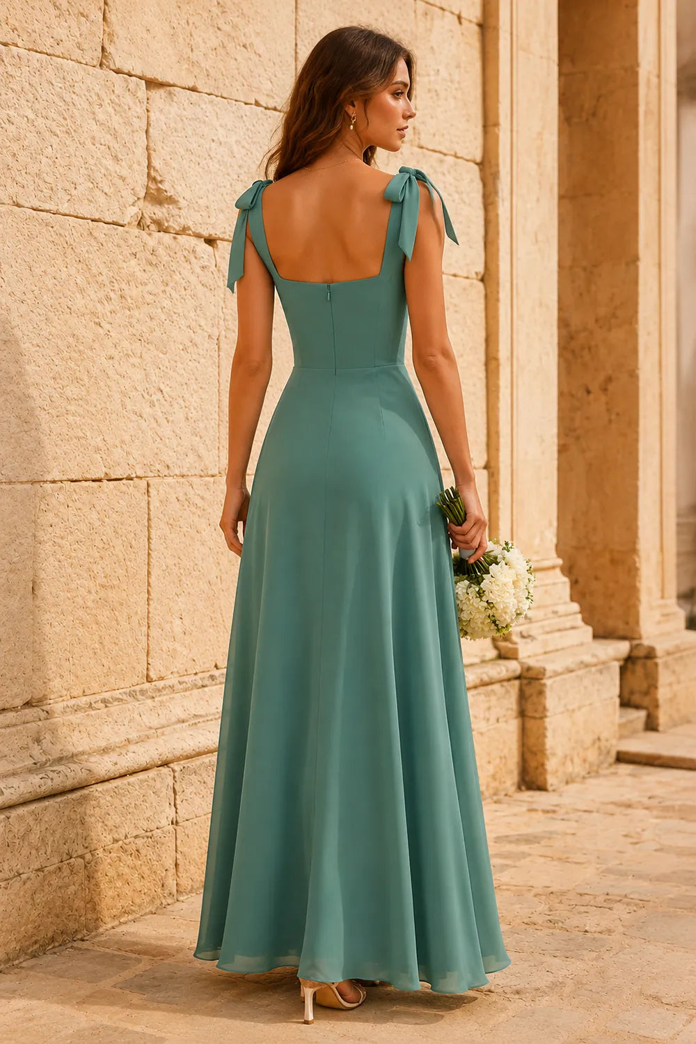 Tie Shoulder High Slit Maxi Dress