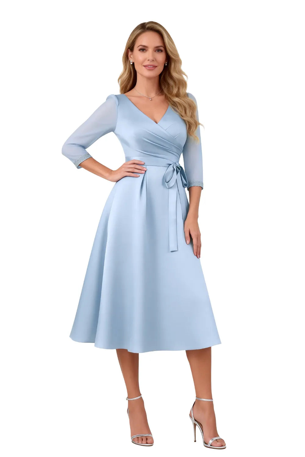 Classic A-Line Midi Dress with Waist Tie Detail