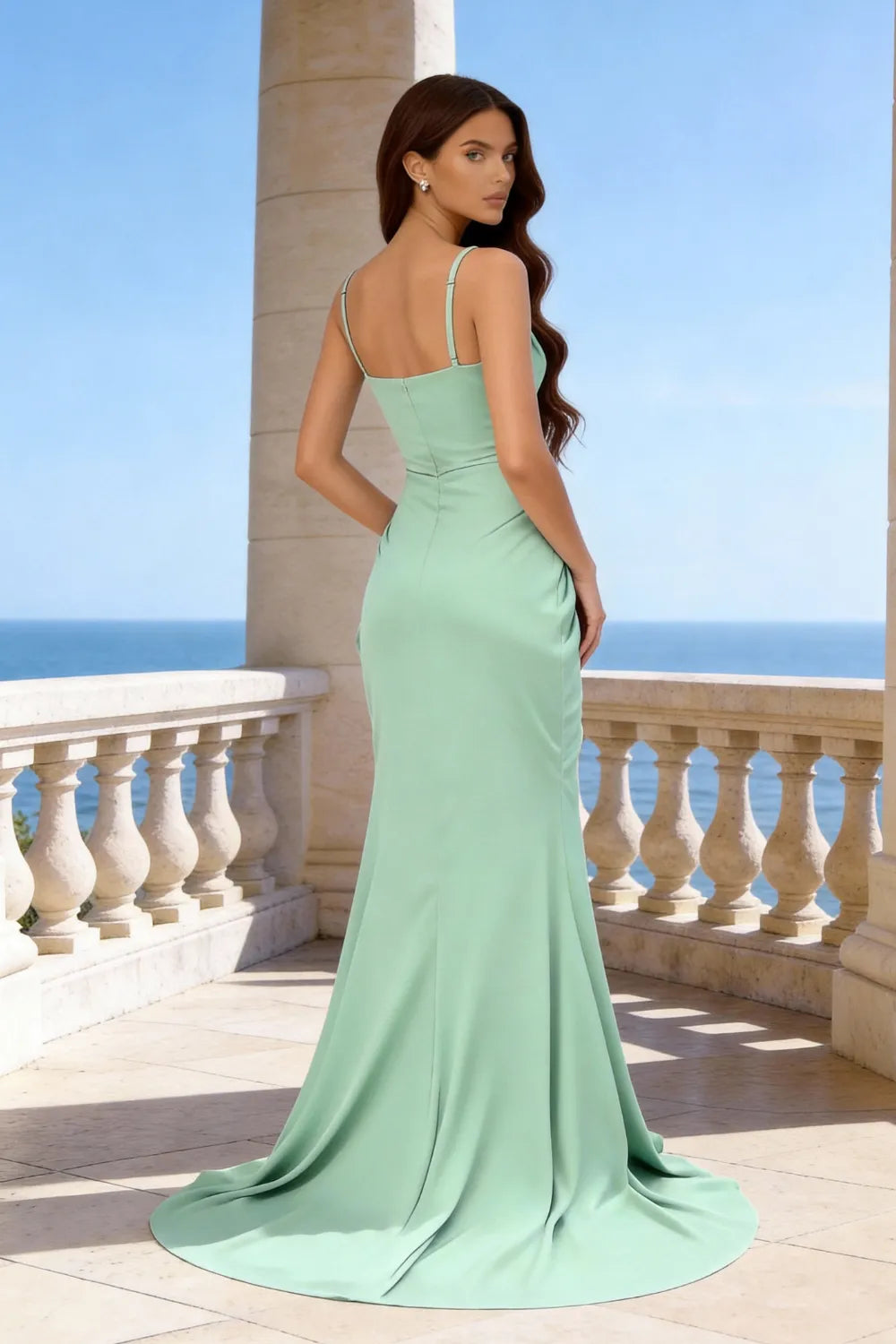 Spaghetti Strap High Slit Prom Dress