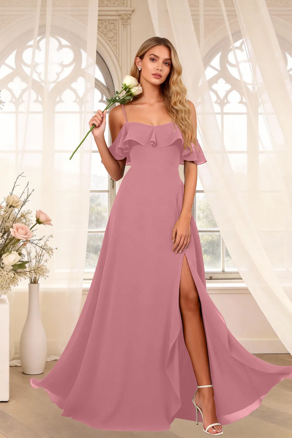 Classic Off Shoulder Chiffon Formal Evening Dress