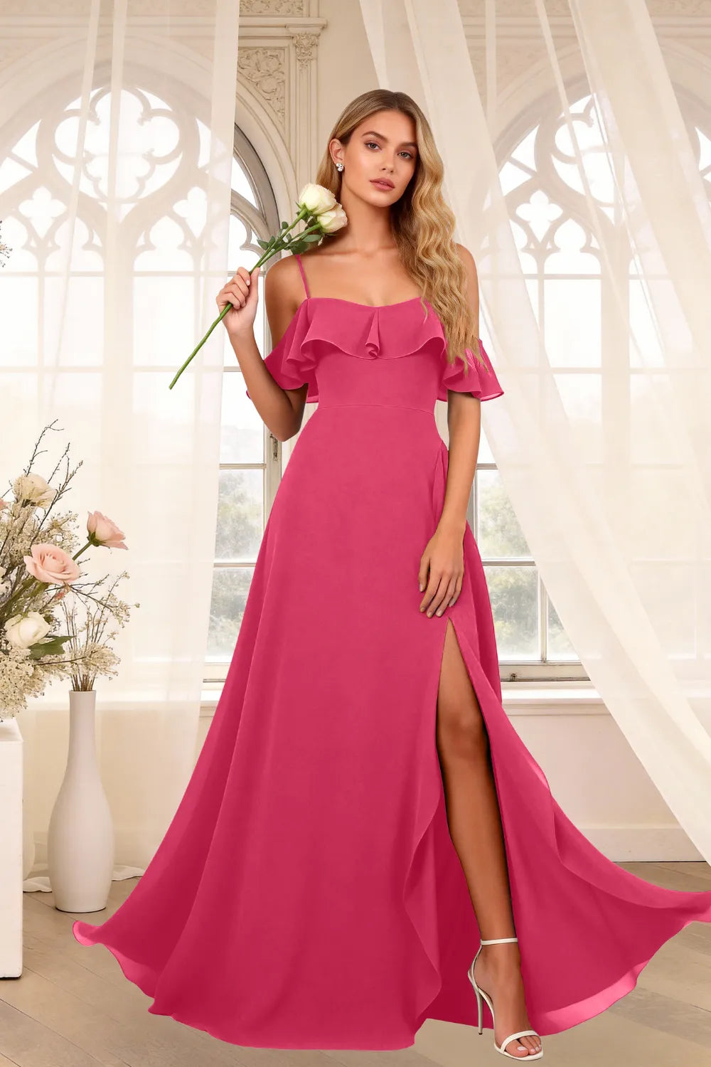 Classic Off Shoulder Chiffon Formal Evening Dress