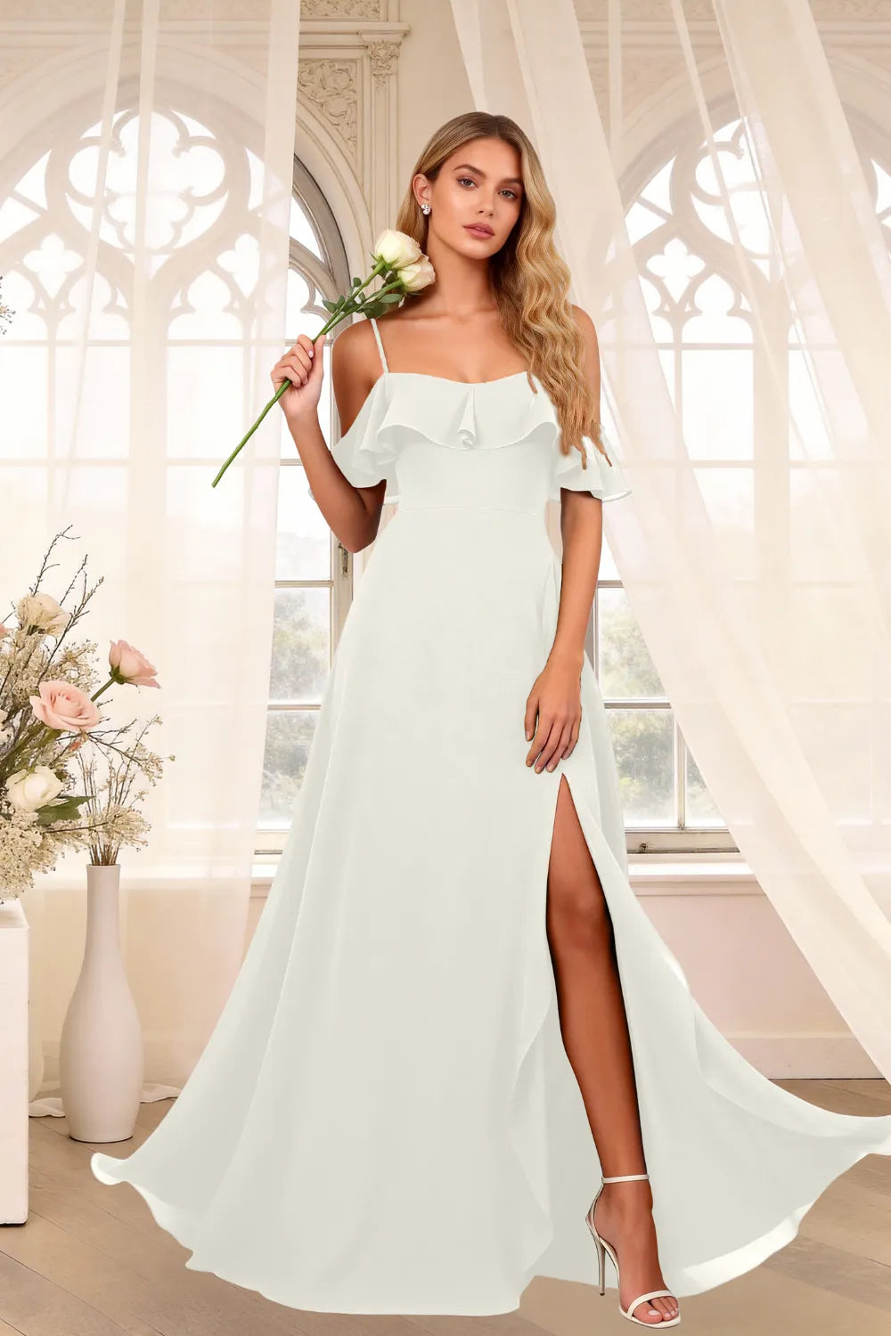Classic Off Shoulder Chiffon Formal Evening Dress