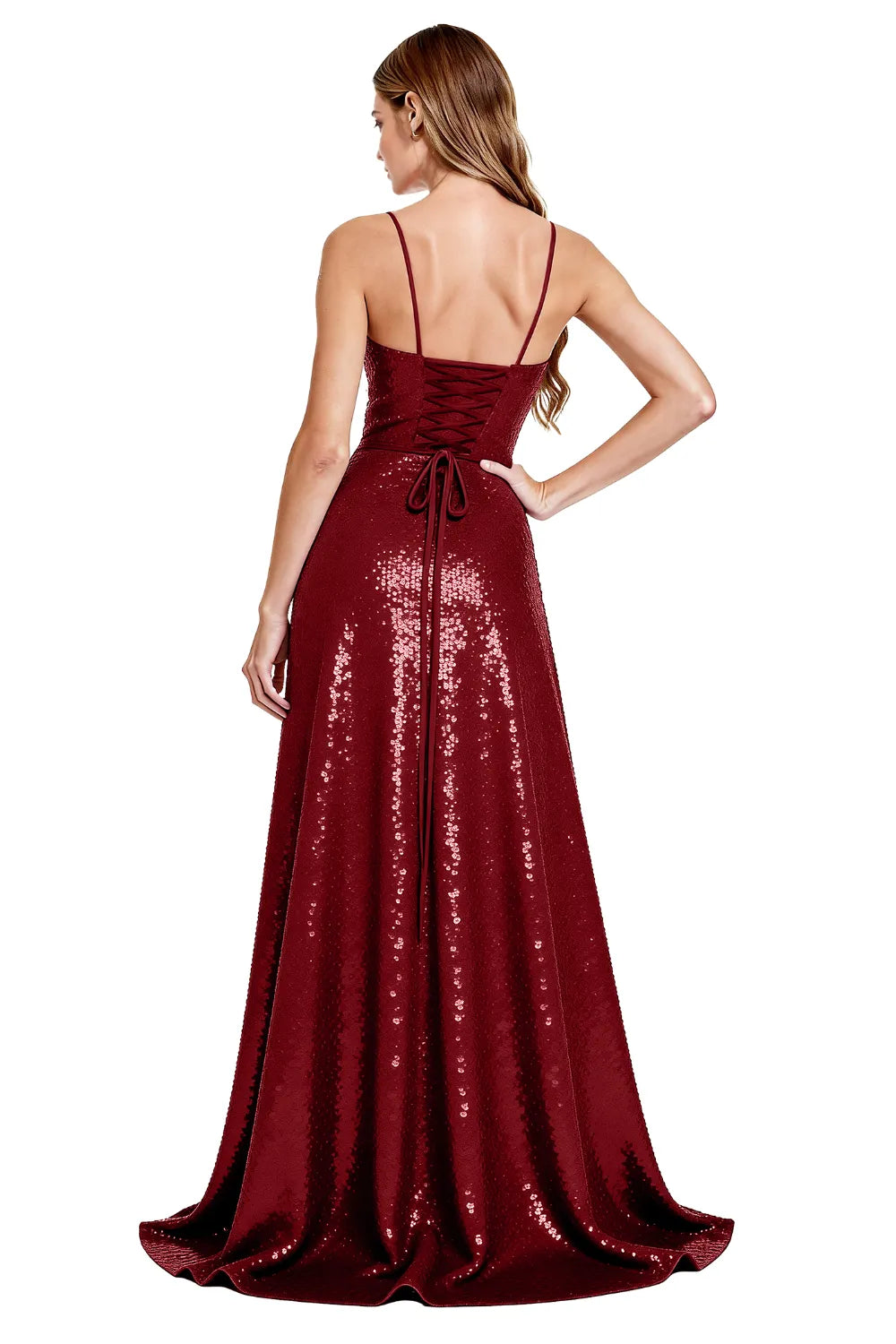 Starlight Elegance Spaghetti Sequin Maxi Gown