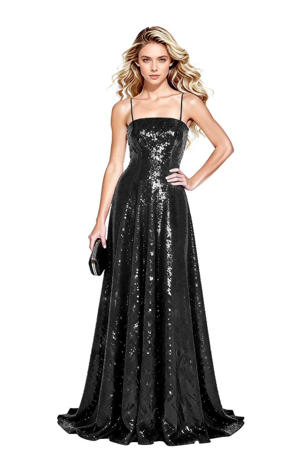 Starlight Elegance Spaghetti Sequin Maxi Gown