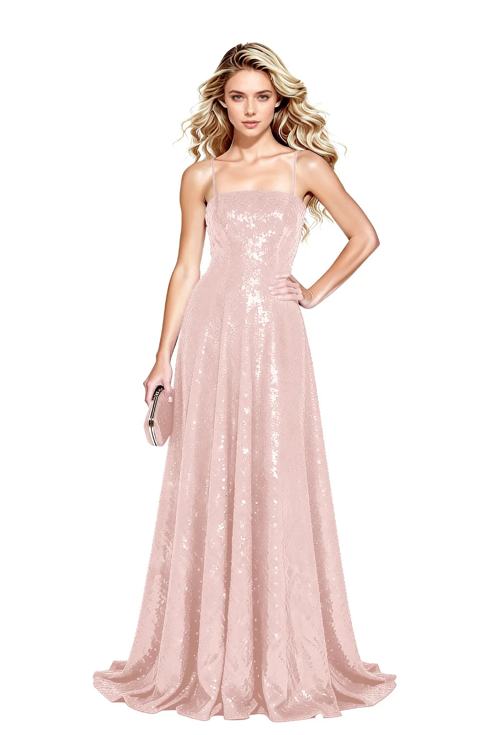 Starlight Elegance Spaghetti Sequin Maxi Gown