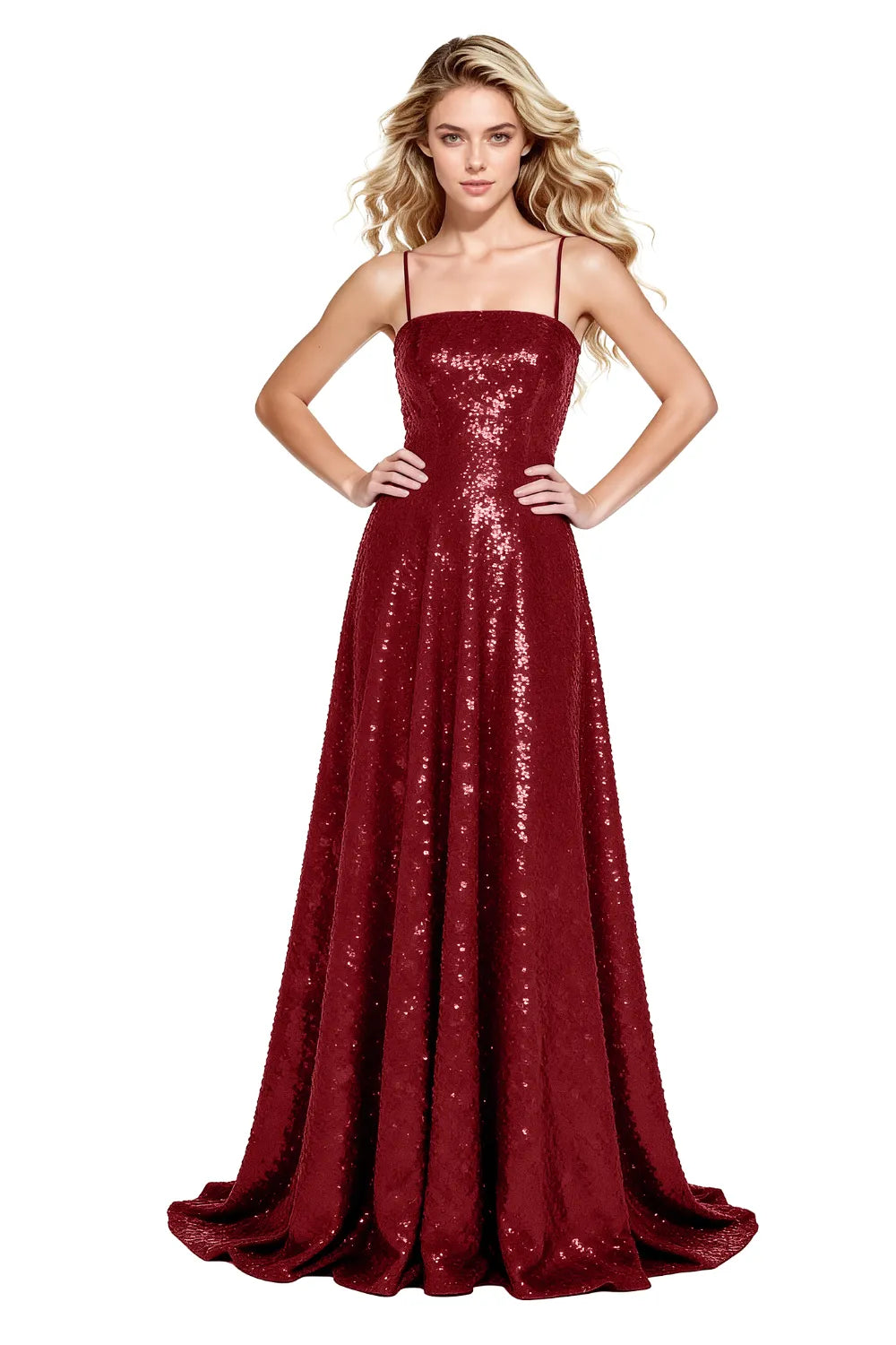 Starlight Elegance Spaghetti Sequin Maxi Gown