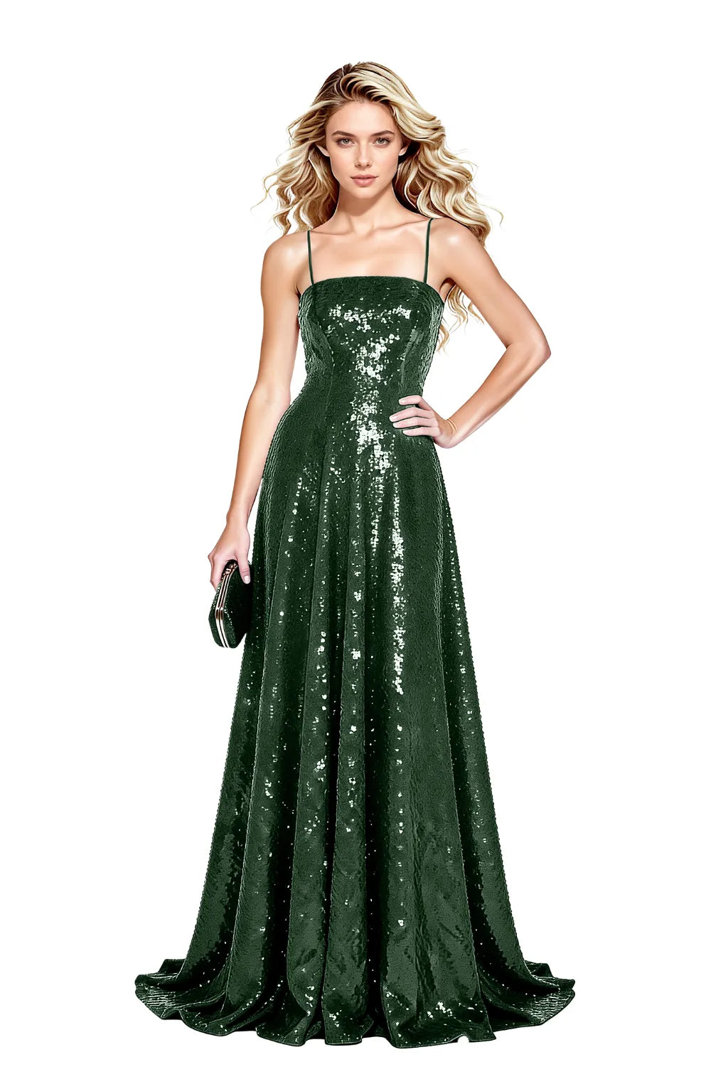 Starlight Elegance Spaghetti Sequin Maxi Gown