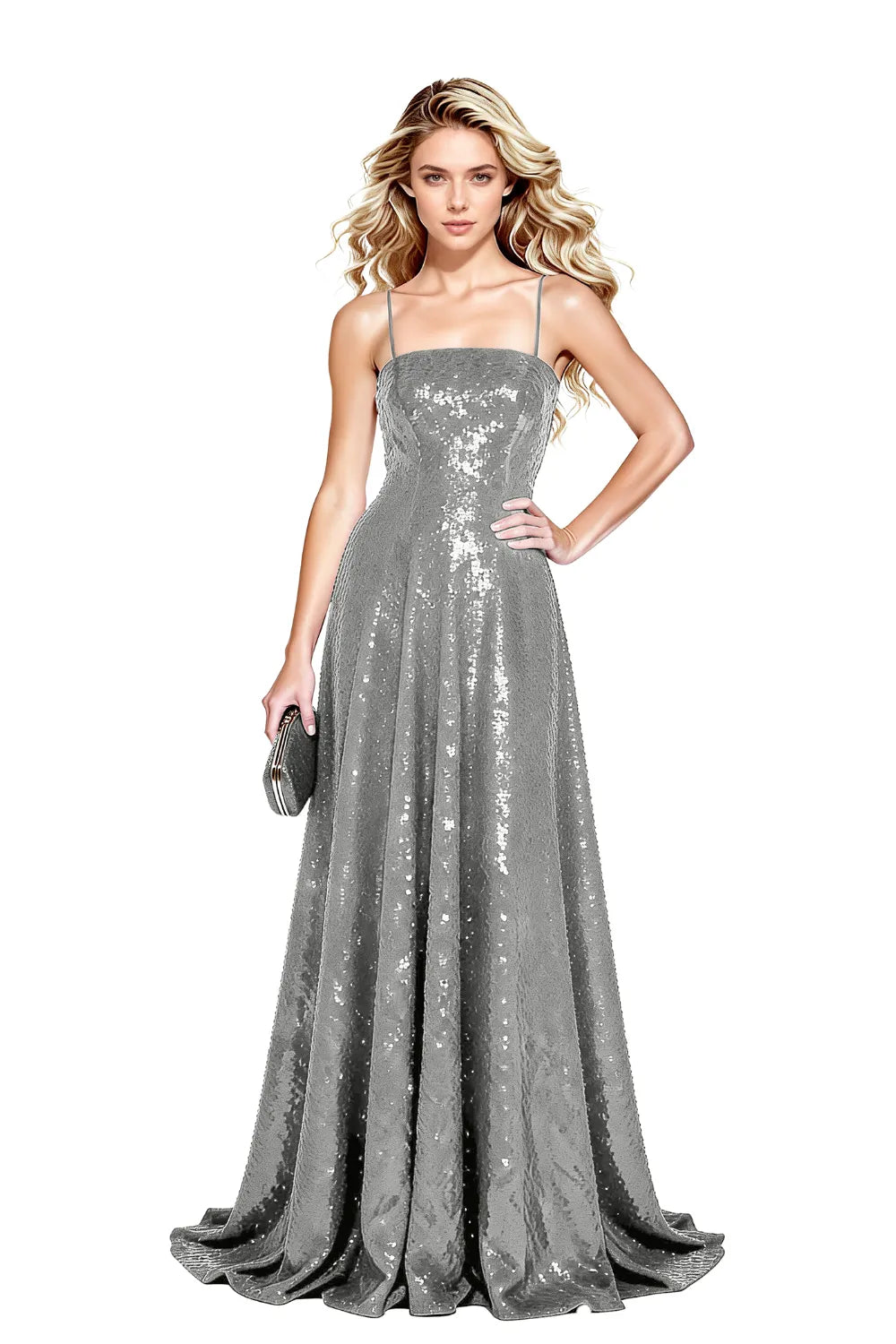Starlight Elegance Spaghetti Sequin Maxi Gown