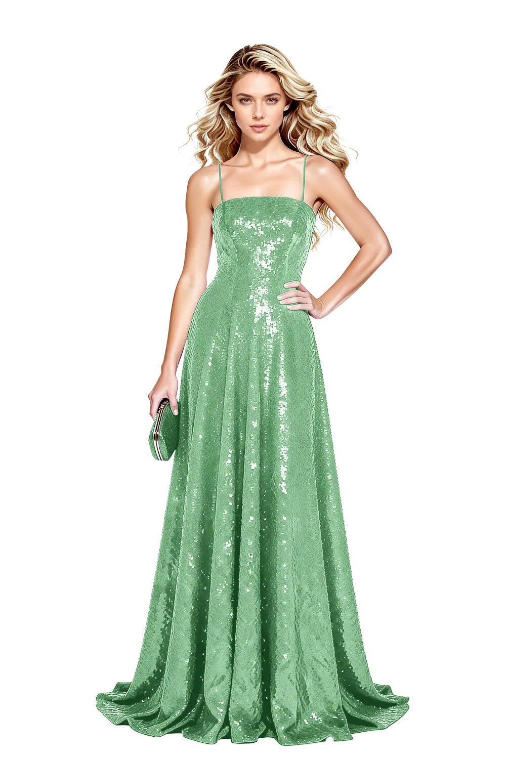 Starlight Elegance Spaghetti Sequin Maxi Gown