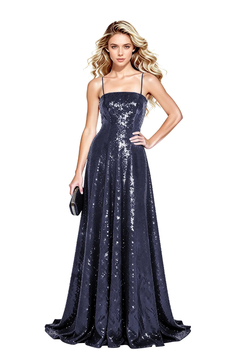 Starlight Elegance Spaghetti Sequin Maxi Gown