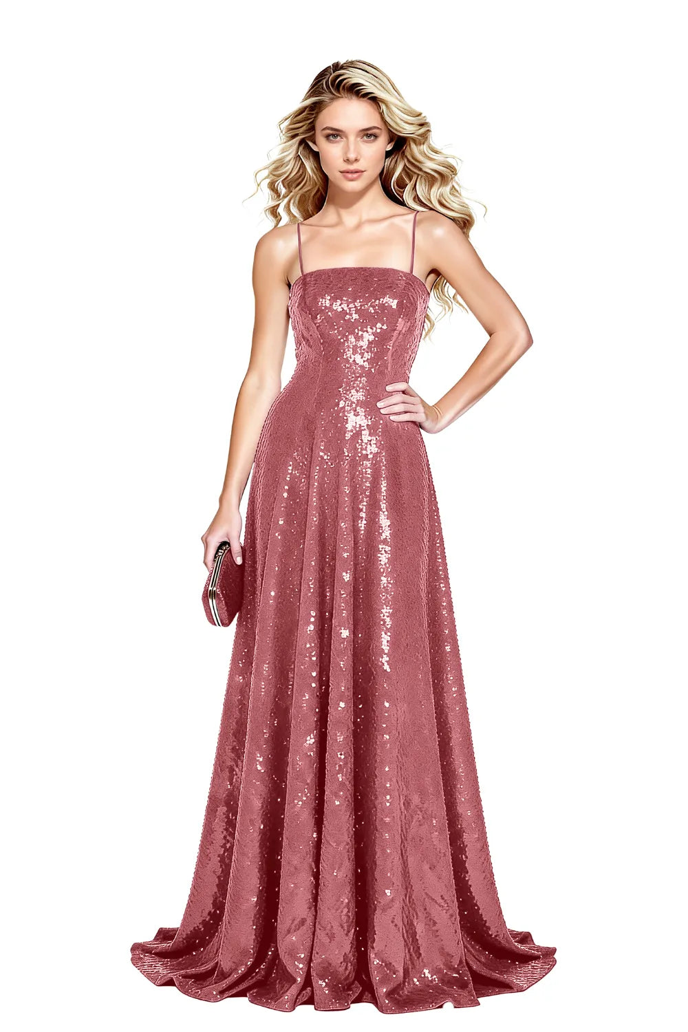 Starlight Elegance Spaghetti Sequin Maxi Gown