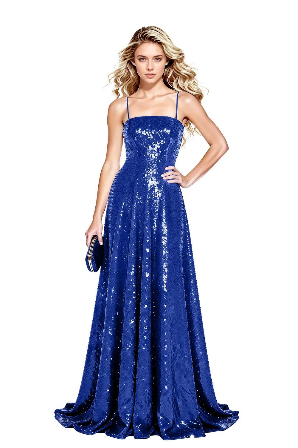 Starlight Elegance Spaghetti Sequin Maxi Gown