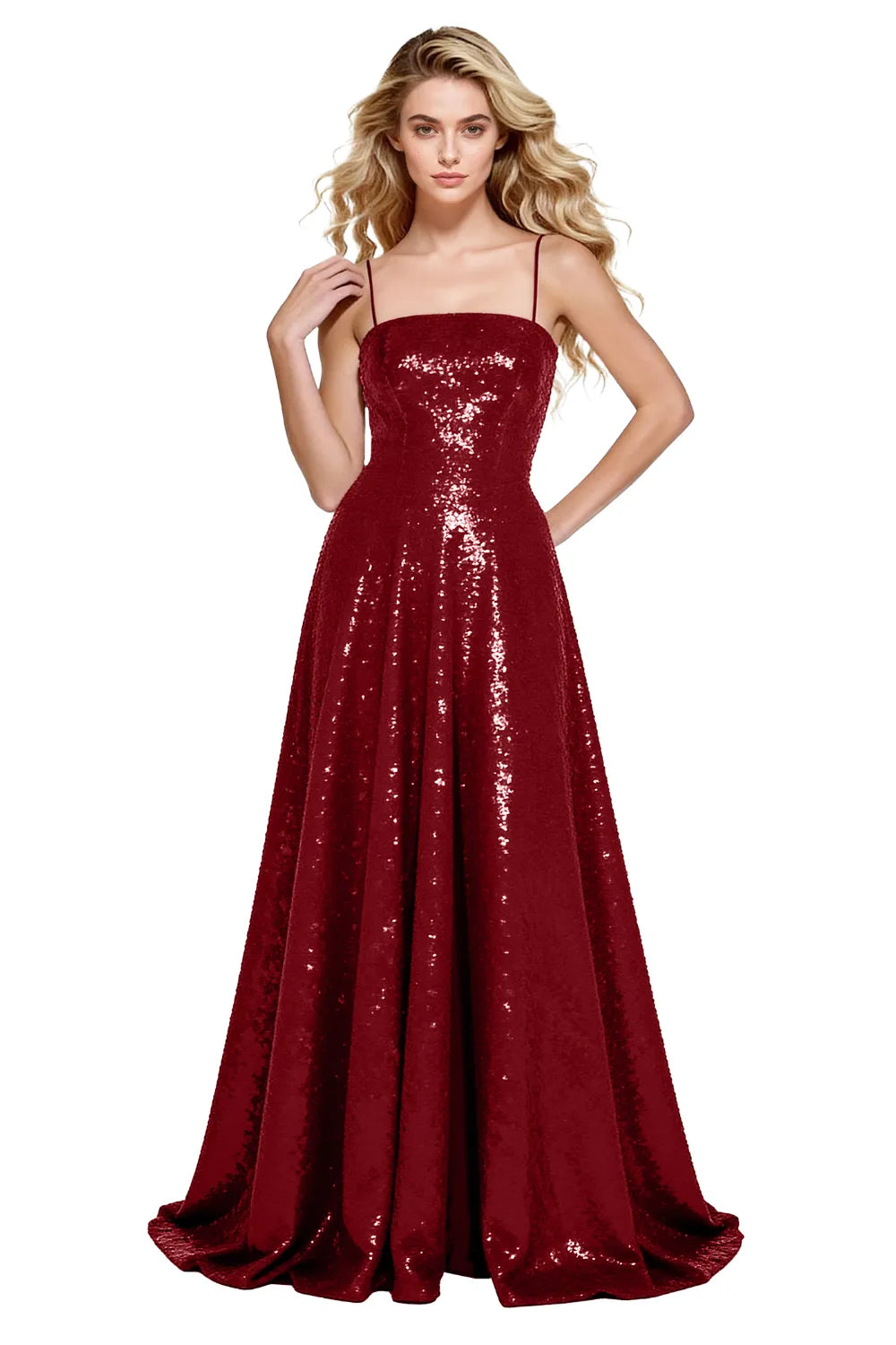 Starlight Elegance Spaghetti Sequin Maxi Gown