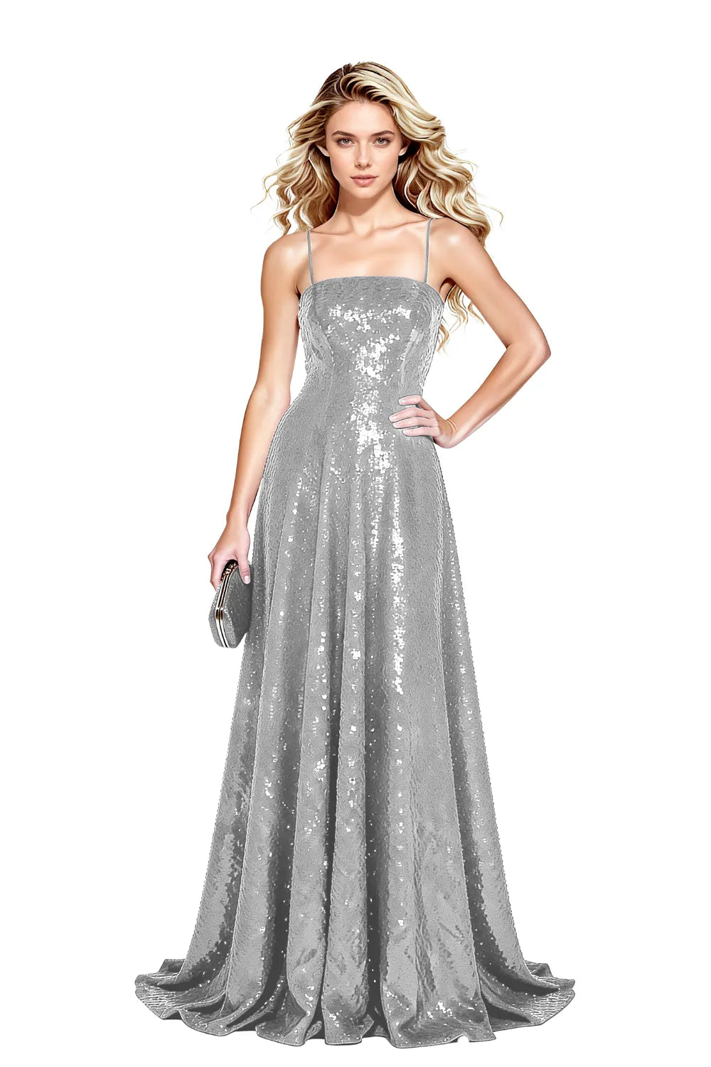 Starlight Elegance Spaghetti Sequin Maxi Gown