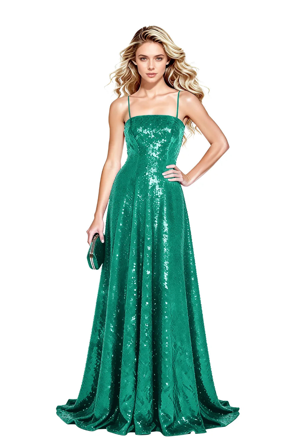 Starlight Elegance Spaghetti Sequin Maxi Gown
