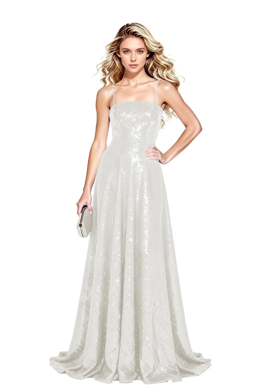 Starlight Elegance Spaghetti Sequin Maxi Gown