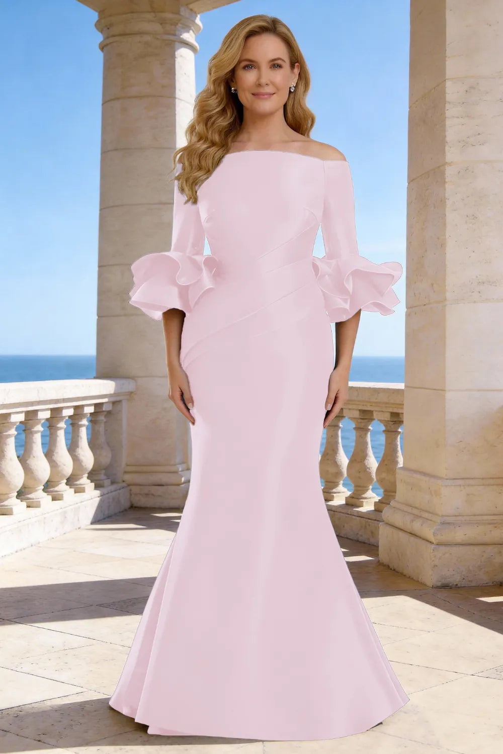 Elegant Off Shoulder Satin Mermaid Evening Gown