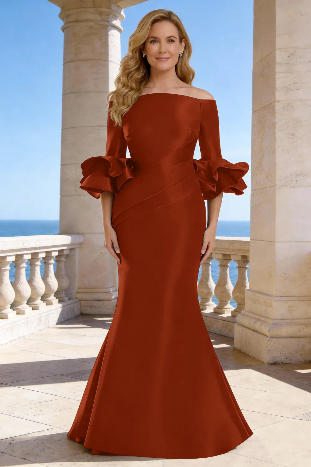 Elegant Off Shoulder Satin Mermaid Evening Gown