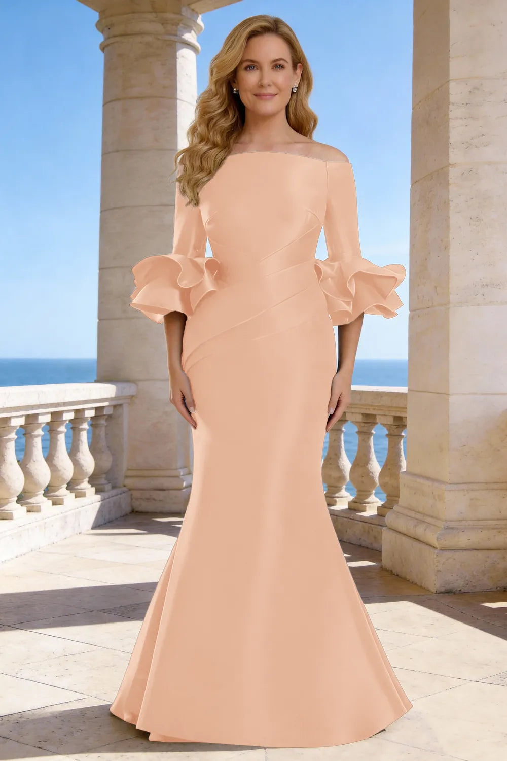 Elegant Off Shoulder Satin Mermaid Evening Gown