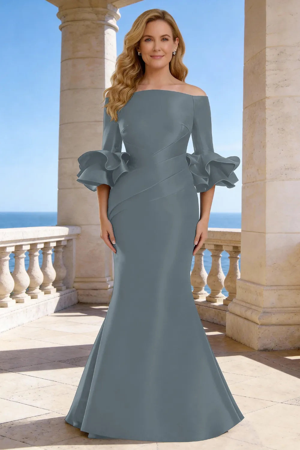 Elegant Off Shoulder Satin Mermaid Evening Gown