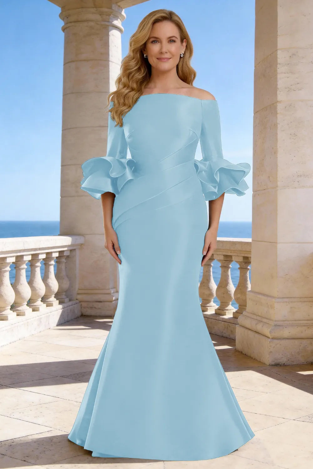 Elegant Off Shoulder Satin Mermaid Evening Gown