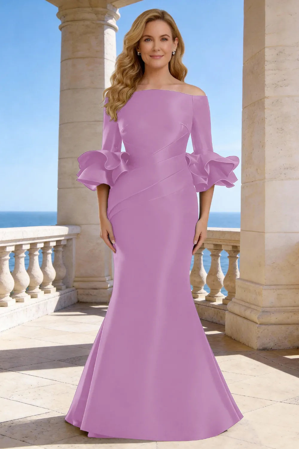 Elegant Off Shoulder Satin Mermaid Evening Gown