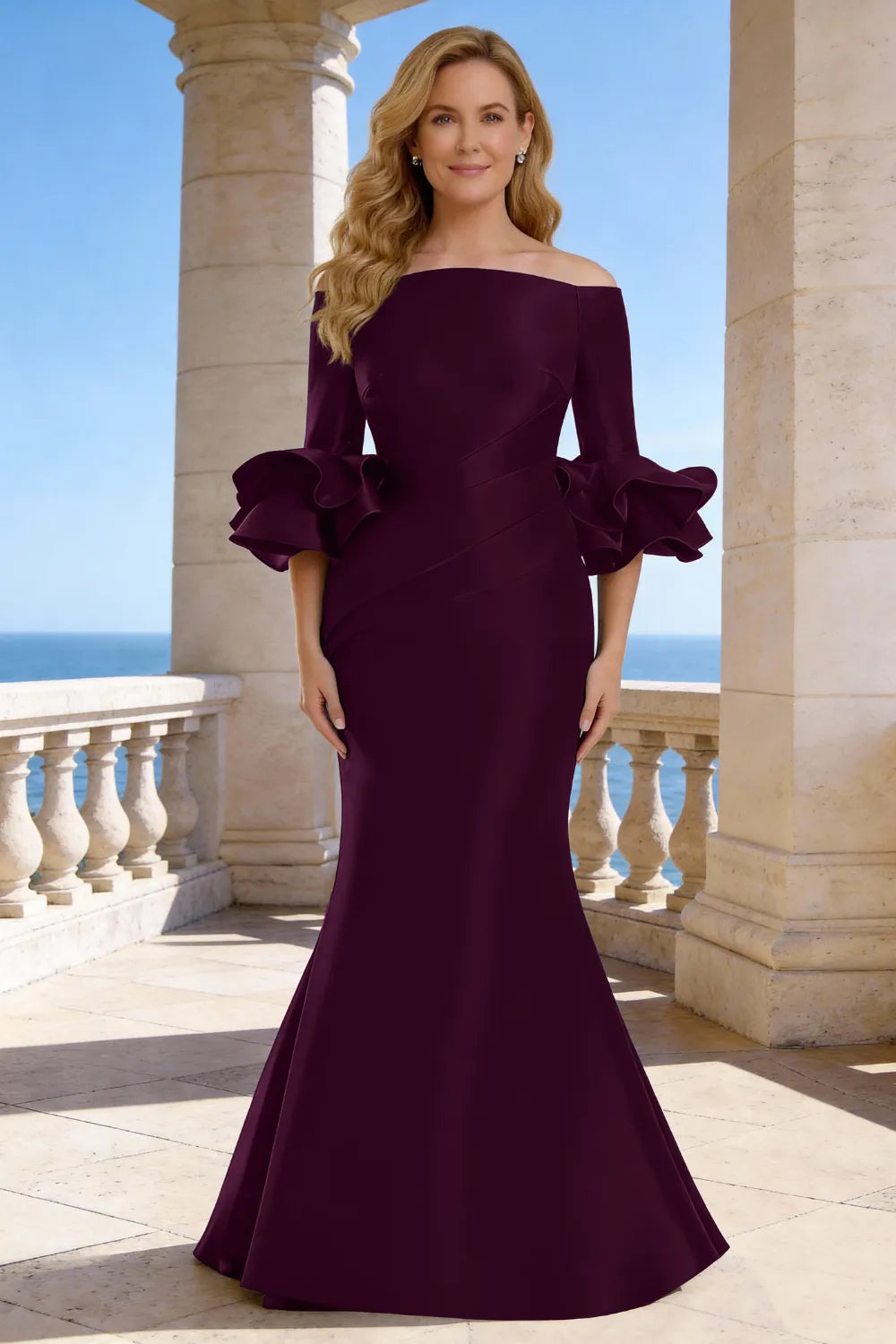 Elegant Off Shoulder Satin Mermaid Evening Gown