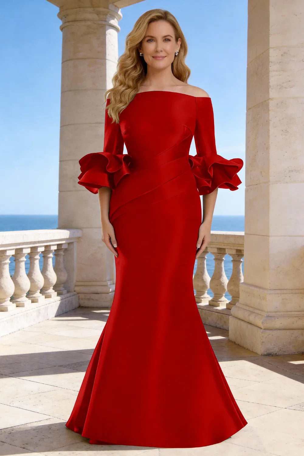 Elegant Off Shoulder Satin Mermaid Evening Gown