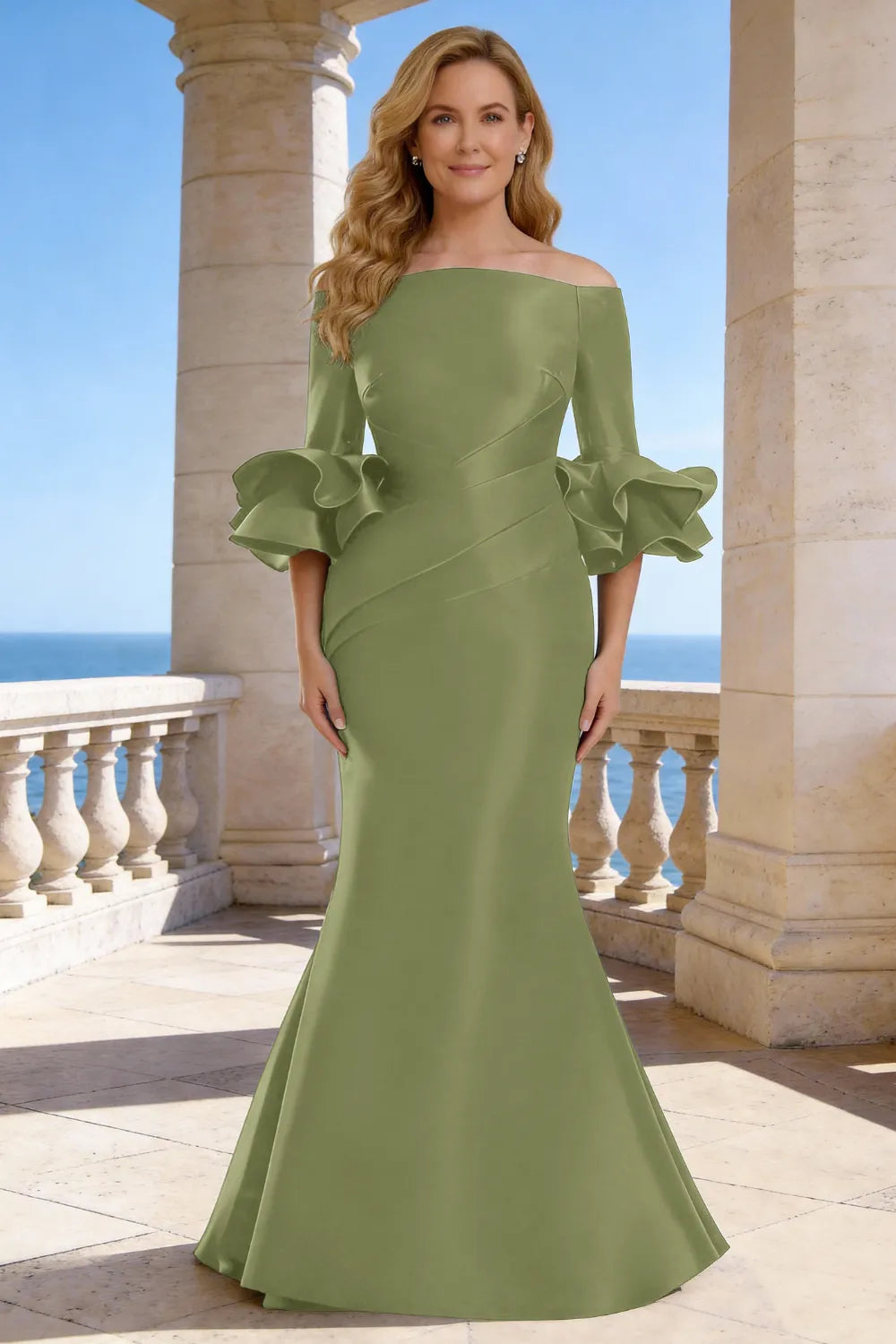 Elegant Off Shoulder Satin Mermaid Evening Gown