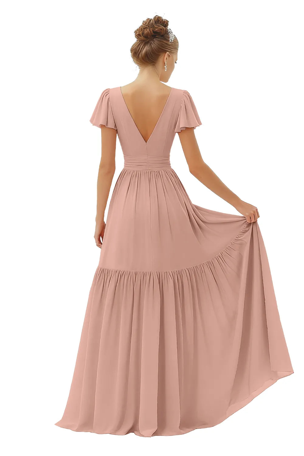 Flowy V-Neck Chiffon Formal Maxi Dress
