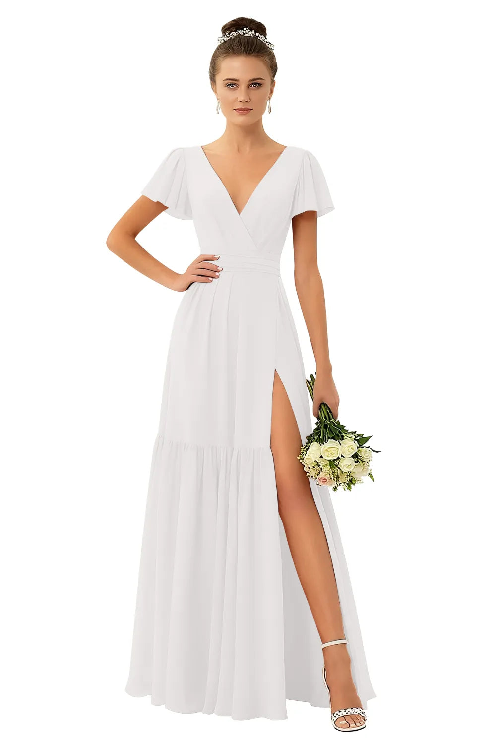 Flowy V-Neck Chiffon Formal Maxi Dress