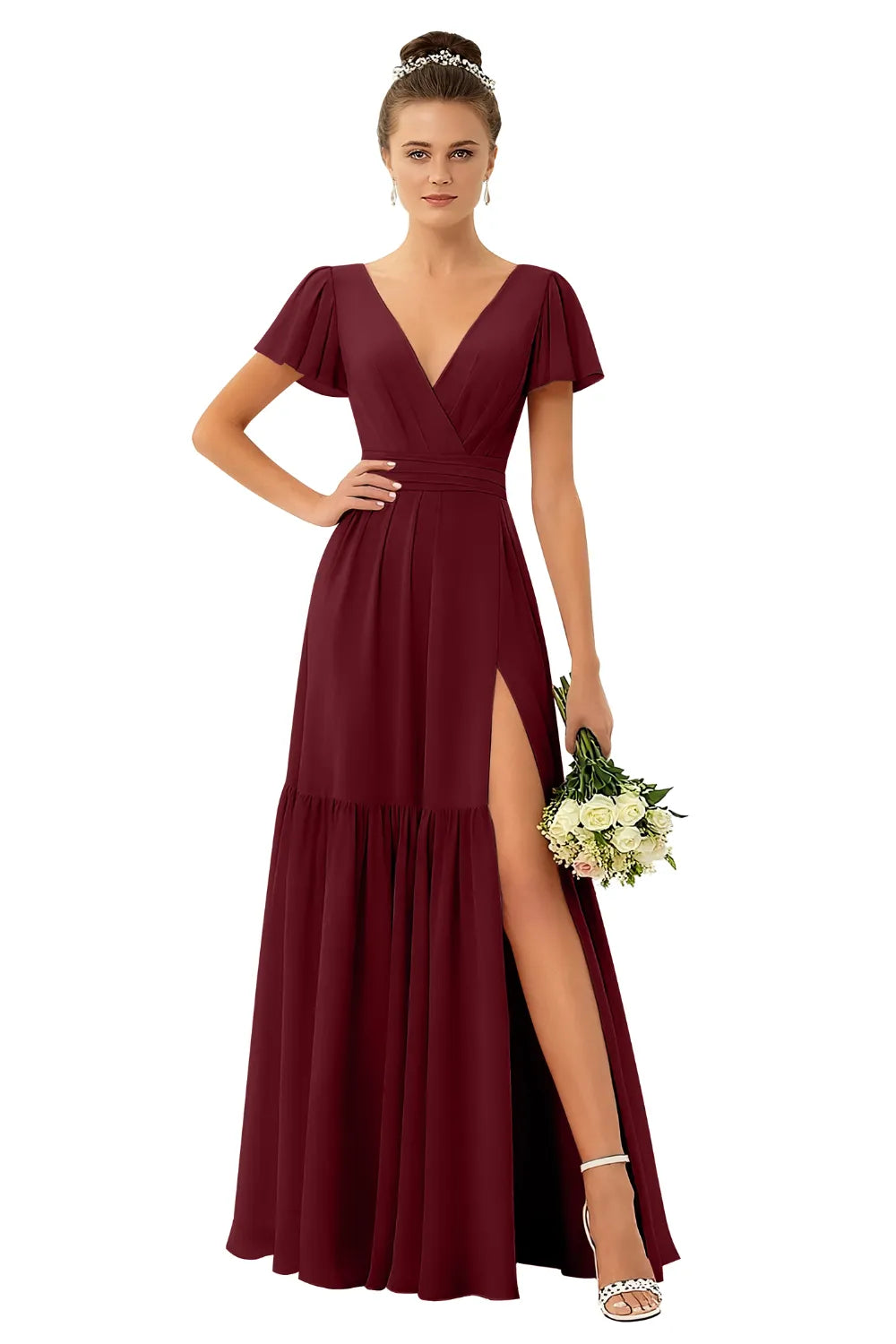 Flowy V-Neck Chiffon Formal Maxi Dress