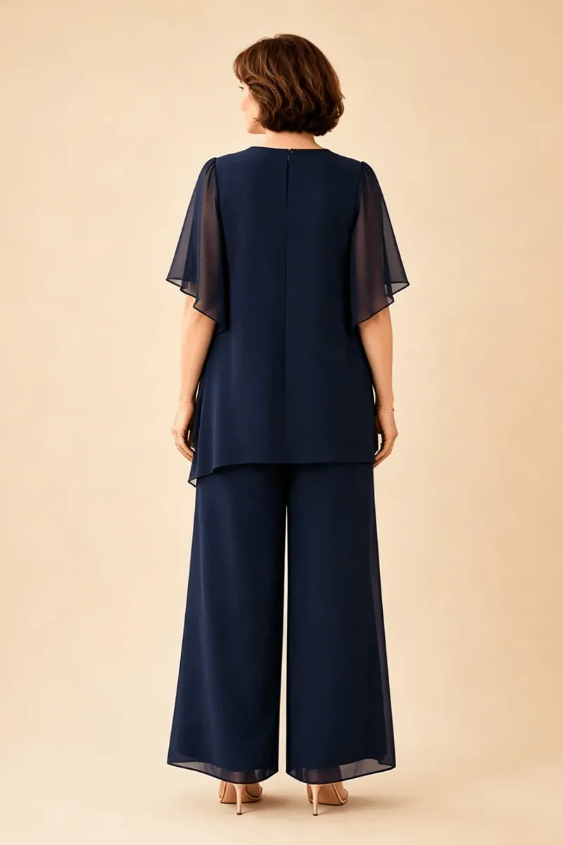 Embellished Keyhole Chiffon Overlay Pant Set