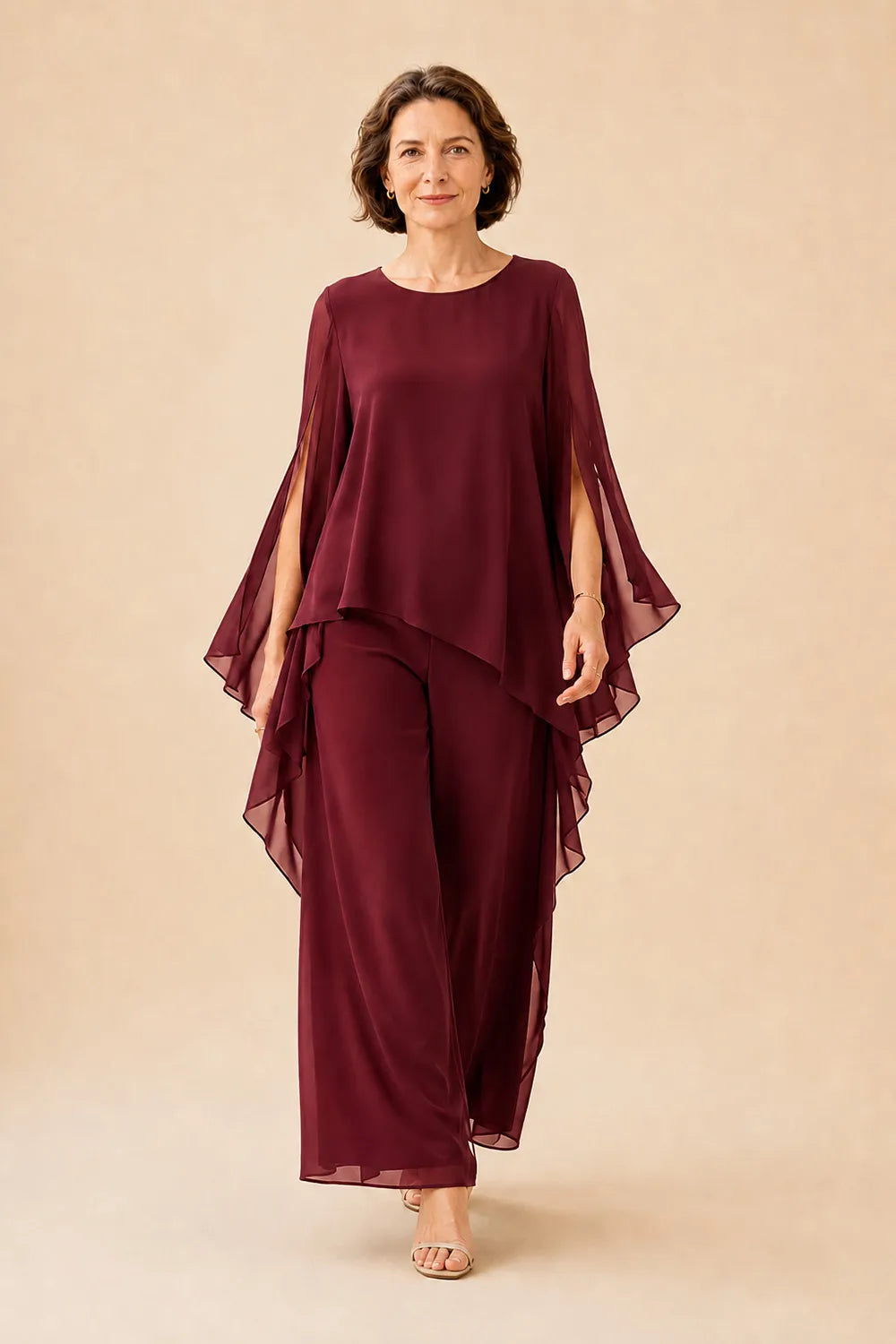 Flowing Chiffon Overlay Mother of the Bride Pant Set