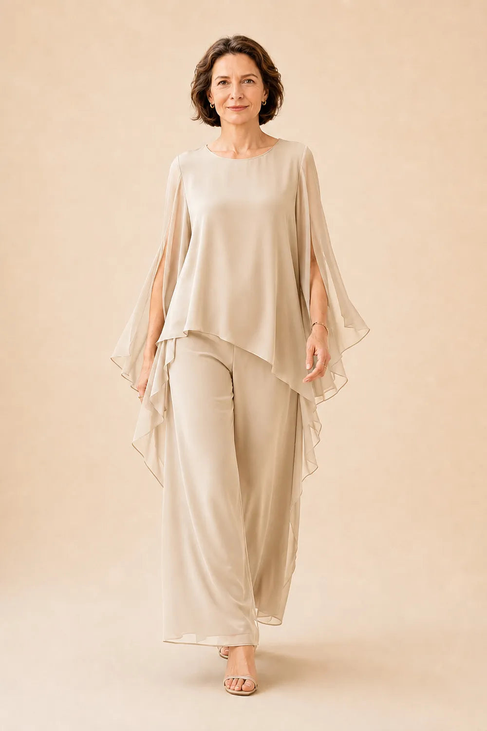 Flowing Chiffon Overlay Mother of the Bride Pant Set