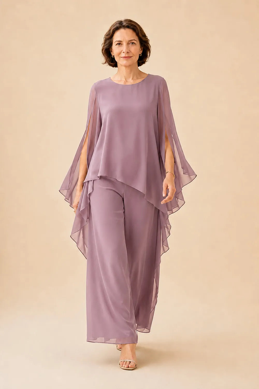 Flowing Chiffon Overlay Mother of the Bride Pant Set