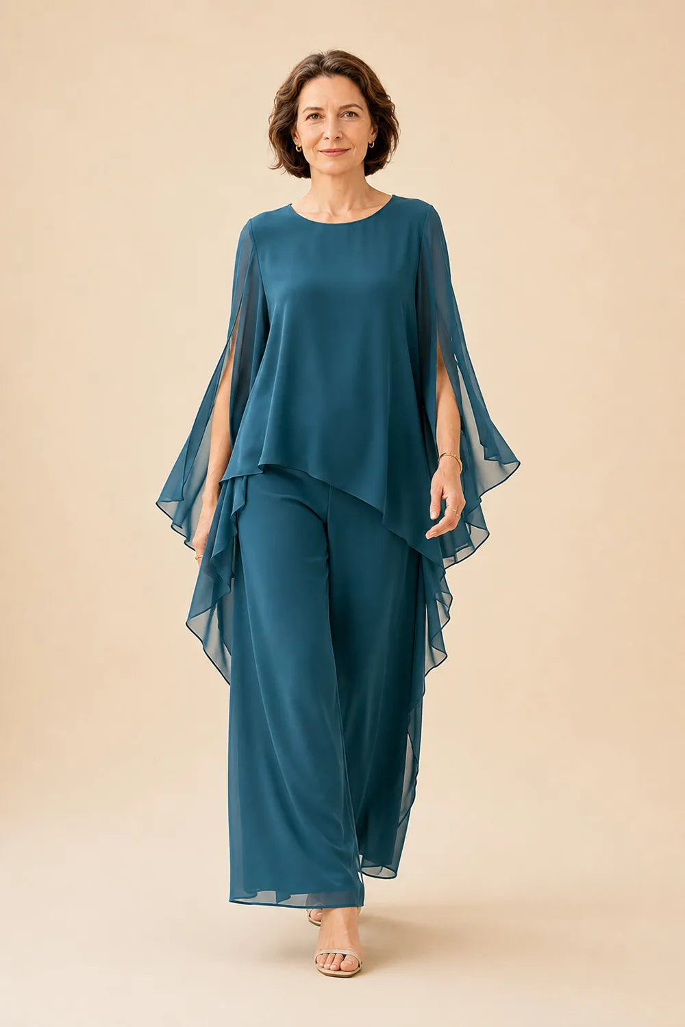 Flowing Chiffon Overlay Mother of the Bride Pant Set