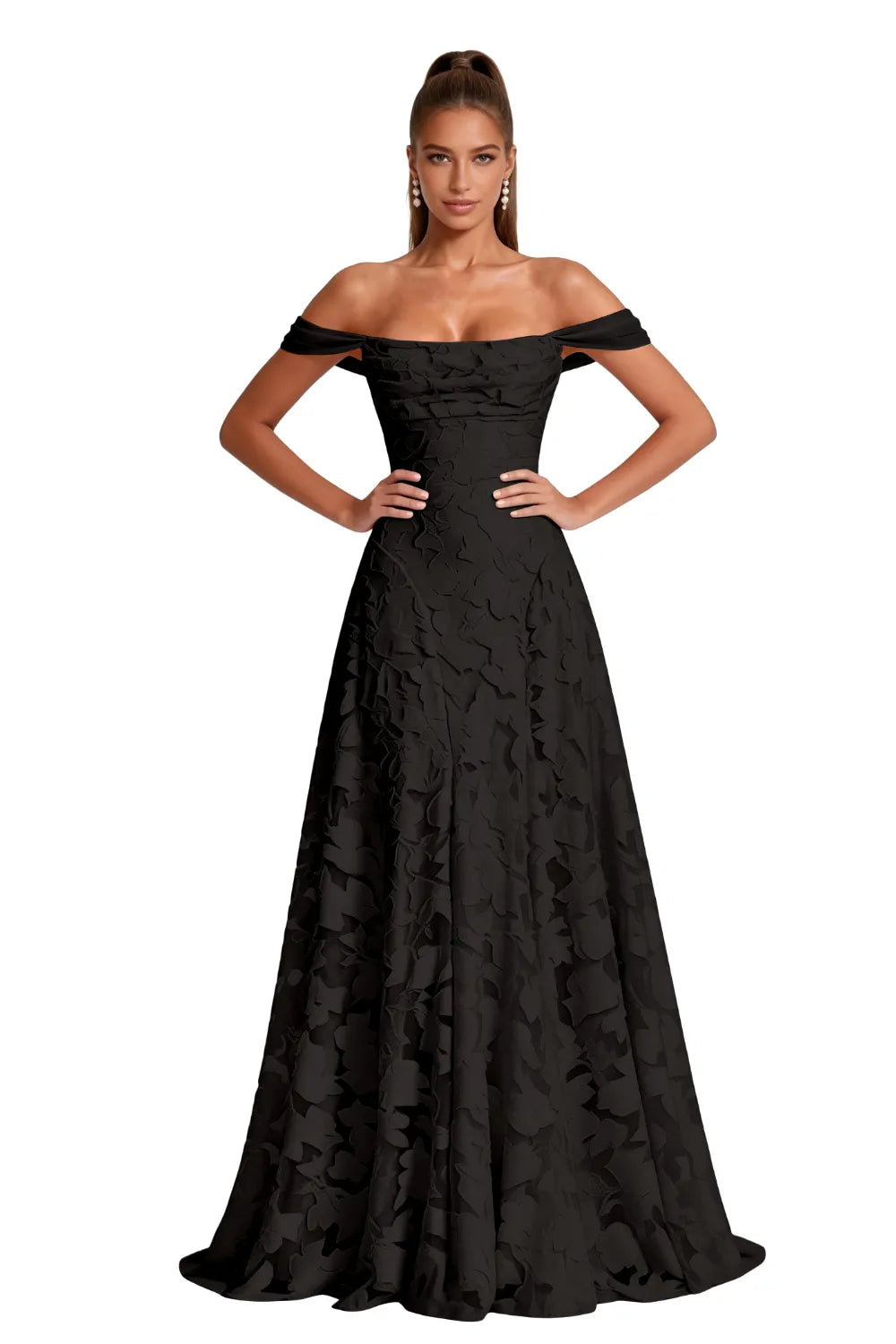 Aurora Off Shoulder Jacquard A-Line Evening Gown