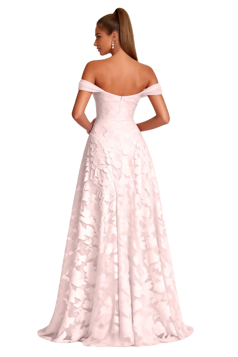 Aurora Off Shoulder Jacquard A-Line Evening Gown